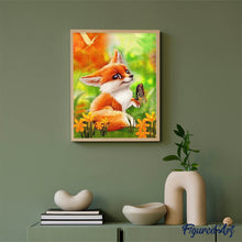 Charger l'image dans la galerie, Broderie Diamant - Petit Renard et Papillon 40x50cm toile tendue sur châssis