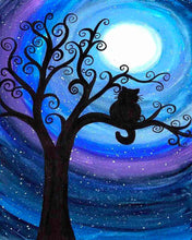 Charger l'image dans la galerie, Broderie Diamant Chat la nuit sur une Branche animaux chats | FiguredArt