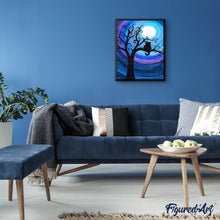 Charger l'image dans la galerie, Broderie Diamant Chat la nuit sur une Branche animaux chats | FiguredArt