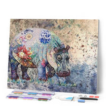 Charger l'image dans la galerie, Broderie Diamant | Broderie Diamant - Hippopotame en Fleurs | animaux Broderie Animaux Broderie Fleurs fleurs | FiguredArt