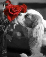 Charger l'image dans la galerie, Broderie Diamant | Broderie Diamant - Chien et Rose | animaux Broderie Animaux Broderie Fleurs chiens fleurs | FiguredArt