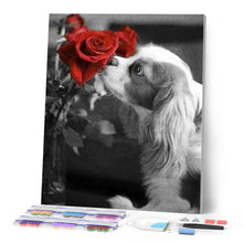 Charger l'image dans la galerie, Broderie Diamant | Broderie Diamant - Chien et Rose | animaux Broderie Animaux Broderie Fleurs chiens fleurs | FiguredArt