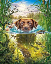 Charger l'image dans la galerie, Broderie Diamant | Broderie Diamant - Chien dans le ruisseau | animaux Broderie Animaux chiens | FiguredArt