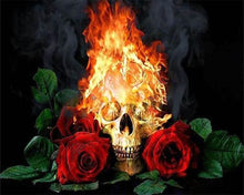 Charger l'image dans la galerie, Broderie Diamant | Broderie Diamant - Feu de Roses et Crâne | Broderie Fleurs fleurs | FiguredArt
