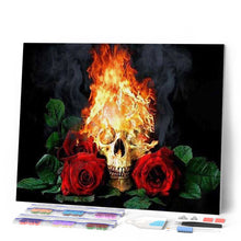 Charger l'image dans la galerie, Broderie Diamant | Broderie Diamant - Feu de Roses et Crâne | Broderie Fleurs fleurs | FiguredArt