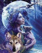 Charger l'image dans la galerie, Broderie Diamant | Broderie Diamant - Femme des bois et Loup | animaux Broderie Animaux lapins loups | FiguredArt