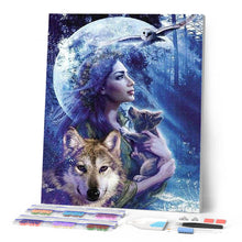 Charger l'image dans la galerie, Broderie Diamant | Broderie Diamant - Femme des bois et Loup | animaux Broderie Animaux lapins loups | FiguredArt