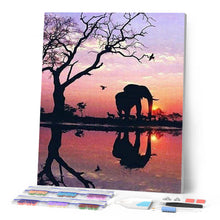 Charger l'image dans la galerie, Broderie Diamant | Broderie Diamant - Eléphant et coucher de Soleil | animaux Broderie Animaux éléphants | FiguredArt