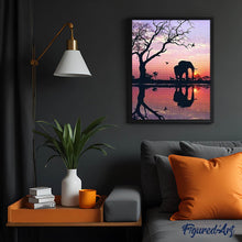 Charger l'image dans la galerie, Broderie Diamant | Broderie Diamant - Eléphant et coucher de Soleil | animaux Broderie Animaux éléphants | FiguredArt