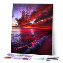 Charger l'image dans la galerie, Broderie Diamant | Broderie Diamant - Vague et Ciel Rouge | Broderie Paysages paysages | FiguredArt