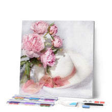 Charger l'image dans la galerie, Broderie Diamant | Broderie Diamant - Chapeau Blanc et Fleurs | Broderie Fleurs fleurs | FiguredArt