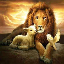 Charger l'image dans la galerie, Broderie Diamant | Broderie Diamant - Lion Brebis et Oiseau | animaux Broderie Animaux lions oiseaux | FiguredArt