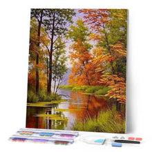 Charger l'image dans la galerie, Broderie Diamant - Lac en Automne 40x50cm toile tendue sur châssis