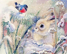 Charger l'image dans la galerie, Broderie Diamant | Broderie Diamant - Lapin blanc dans la Neige | animaux Broderie Animaux hiver lapins | FiguredArt