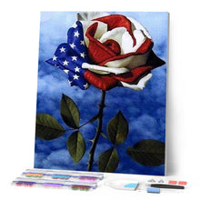 Charger l'image dans la galerie, Broderie Diamant | Broderie Diamant - Rose drapeau américain | Broderie Fleurs fleurs | FiguredArt