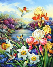 Charger l'image dans la galerie, Broderie Diamant | Broderie Diamant - Colibri près de la Rivière | animaux Broderie Animaux Broderie Fleurs fleurs | FiguredArt