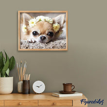 Charger l'image dans la galerie, Broderie Diamant | Broderie Diamant - Petit Chien et Couronne de Fleurs | animaux Broderie Animaux chiens fleurs | FiguredArt