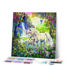 Charger l'image dans la galerie, Broderie Diamant | Broderie Diamant - Licorne et son Petit dans un Champ fleuri | animaux Broderie Animaux licornes | FiguredArt