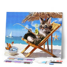 Charger l'image dans la galerie, Broderie Diamant | Broderie Diamant - Chat sur un Transat | animaux Broderie Animaux chats | FiguredArt