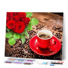 Charger l'image dans la galerie, Broderie Diamant | Broderie Diamant - Café et Bouquet de roses | Broderie Cuisine Broderie Fleurs cuisine fleurs | FiguredArt