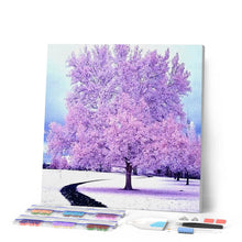 Charger l'image dans la galerie, Broderie Diamant | Broderie Diamant - Arbre rose sous la Neige | arbres Broderie Paysages hiver paysages | FiguredArt