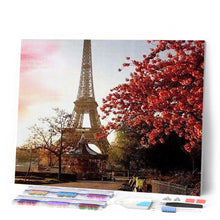 Charger l'image dans la galerie, Broderie Diamant | Broderie Diamant - Tour Eiffel et Arbre fleuri | arbres Broderie Ville ville | FiguredArt
