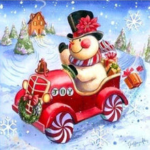 Charger l'image dans la galerie, Broderie Diamant | Broderie Diamant - Bonhomme de Neige dans sa Voiture | autres Broderie Autres hiver | FiguredArt