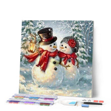 Charger l'image dans la galerie, Broderie Diamant | Broderie Diamant - Couple de Bonhommes de Neige | Broderie Paysages hiver paysages | FiguredArt