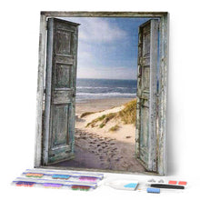 Charger l'image dans la galerie, Broderie Diamant - Porte ouverte sur la Plage 40x50cm toile tendue sur châssis