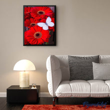 Charger l'image dans la galerie, Broderie Diamant | Broderie Diamant - Marguerites rouges et Papillon blanc | animaux Broderie Animaux Broderie Fleurs fleurs papillons |