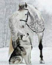 Charger l'image dans la galerie, Broderie Diamant | Broderie Diamant - Cheval et Loup dans la Neige | animaux Broderie Animaux chevaux hiver lapins | FiguredArt