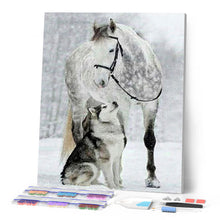 Charger l'image dans la galerie, Broderie Diamant | Broderie Diamant - Cheval et Loup dans la Neige | animaux Broderie Animaux chevaux hiver lapins | FiguredArt