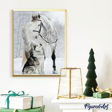 Charger l'image dans la galerie, Broderie Diamant | Broderie Diamant - Cheval et Loup dans la Neige | animaux Broderie Animaux chevaux hiver lapins | FiguredArt