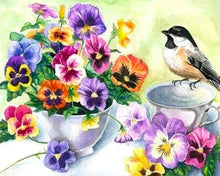 Charger l'image dans la galerie, Broderie Diamant | Broderie Diamant - Pensée et Petit Oiseau | animaux Broderie Animaux Broderie Fleurs fleurs oiseaux | FiguredArt