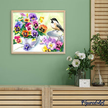 Charger l'image dans la galerie, Broderie Diamant | Broderie Diamant - Pensée et Petit Oiseau | animaux Broderie Animaux Broderie Fleurs fleurs oiseaux | FiguredArt
