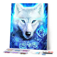 Charger l'image dans la galerie, Broderie Diamant | Broderie Diamant - Louve et Roses bleues | animaux Broderie Animaux | FiguredArt
