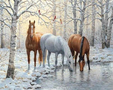 Charger l'image dans la galerie, Broderie Diamant | Broderie Diamant - Trois Chevaux se désaltérant | animaux Broderie Animaux chevaux | FiguredArt