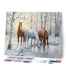 Charger l'image dans la galerie, Broderie Diamant | Broderie Diamant - Trois Chevaux se désaltérant | animaux Broderie Animaux chevaux | FiguredArt