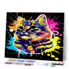 Charger l'image dans la galerie, Broderie Diamant - Chat Splash Pop Art 40x50cm toile tendue sur châssis