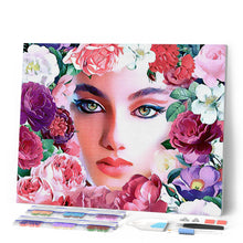 Charger l'image dans la galerie, Broderie Diamant - Visage et Fleurs 40x50cm toile tendue sur châssis