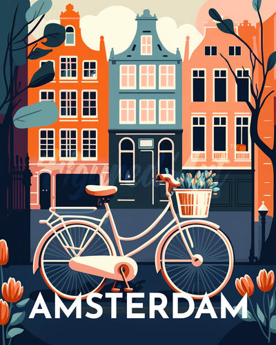 Diamond Painting - Broderie Diamant - Affiche Poster Amsterdam 40x50cm toile tendue sur châssis