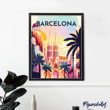Charger l&#39;image dans la galerie, Broderie Diamant - Affiche Poster Barcelone 40x50cm toile tendue sur châssis