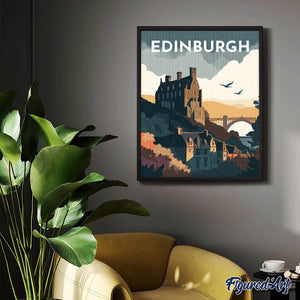 Broderie Diamant - Affiche Poster Édimbourg 40x50cm toile tendue sur châssis