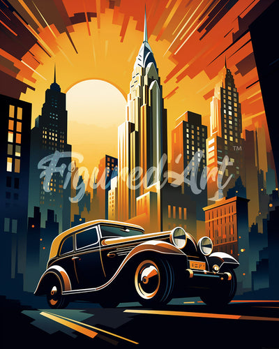 Diamond Painting - Broderie Diamant - Voiture Art Déco à New York 40x50cm toile tendue sur châssis