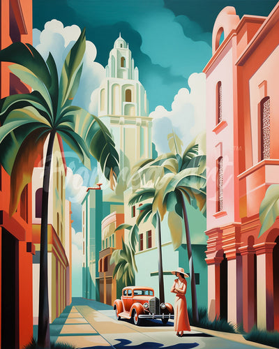 Diamond Painting - Broderie Diamant - Cuba Art Déco 40x50cm toile tendue sur châssis