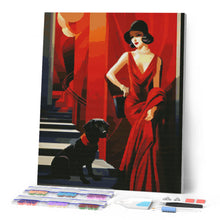 Charger l'image dans la galerie, Broderie Diamant - Femme et son Chien Art Déco