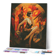 Charger l'image dans la galerie, Broderie Diamant - Femme assise Art Déco 40x50cm toile tendue sur châssis