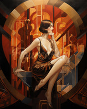 Charger l&#39;image dans la galerie, Diamond Painting - Broderie Diamant - Femme assise Art Déco 40x50cm toile tendue sur châssis