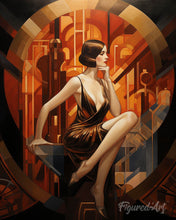 Charger l'image dans la galerie, Diamond Painting - Broderie Diamant - Femme assise Art Déco 40x50cm toile tendue sur châssis