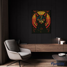 Charger l&#39;image dans la galerie, Broderie Diamant - Chat noir Art Déco 40x50cm toile tendue sur châssis
